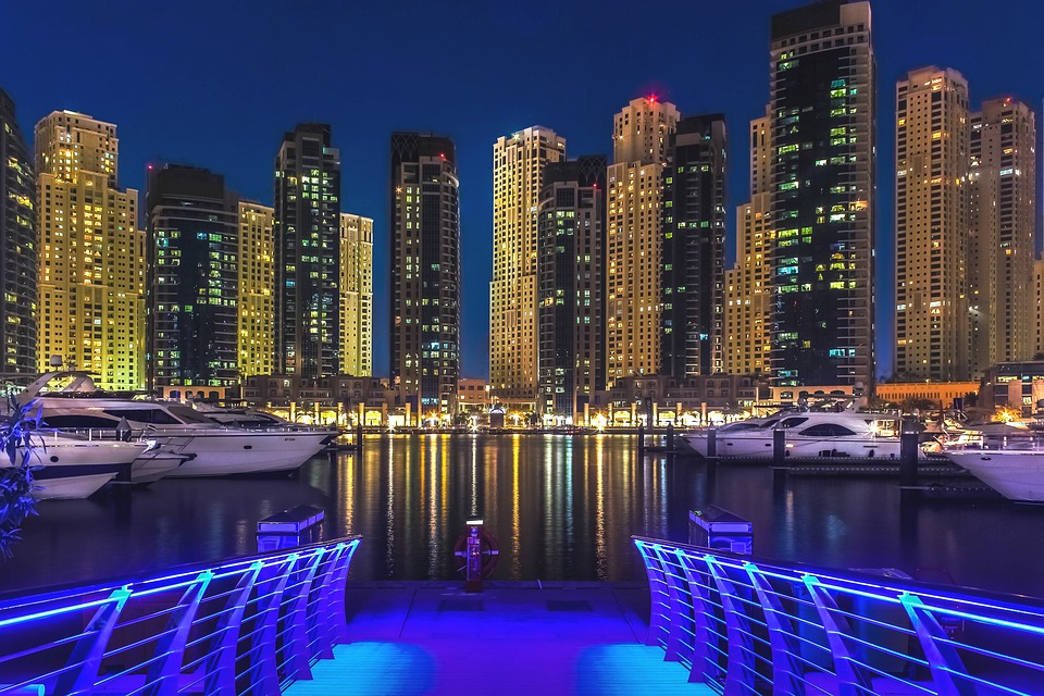 Dubai, Dubai Marina, Emirates, Gulf, Illuminated