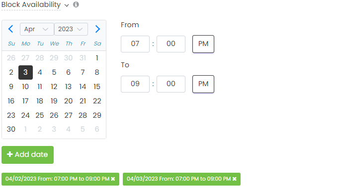 print screen of Timely event management platform block availability feature