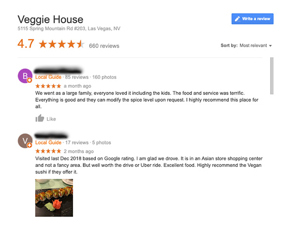 veggie house google local pack