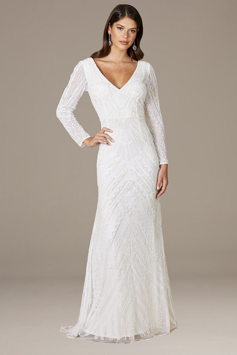 V-neck Long Sleeve Wedding Dress from Davis’s Bridal