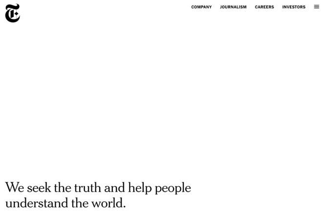 Página do site The New York Times como exemplo de fundo branco com texto preto
