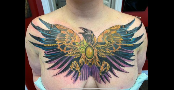 Steampunk Crow Chest Tattoo For Women