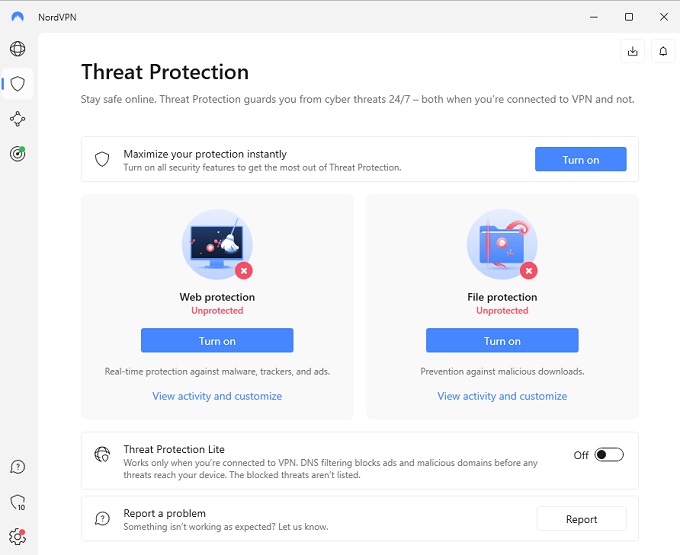 NordVPN Threat Protection settings inside the app