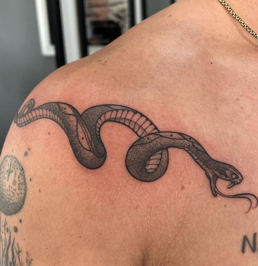 Cool Snake Tattoo Design On Shoulder