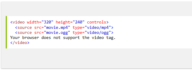 Screenshot of code to implement video in web design 