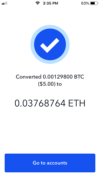 Coinbase converted screen.