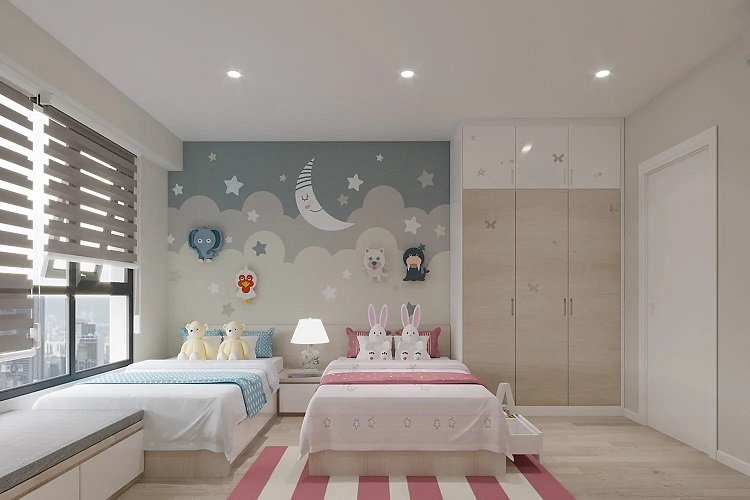 Tranh tường phòng ngủ kết hợp với các món đồ trang trí ngọt ngào cho bé