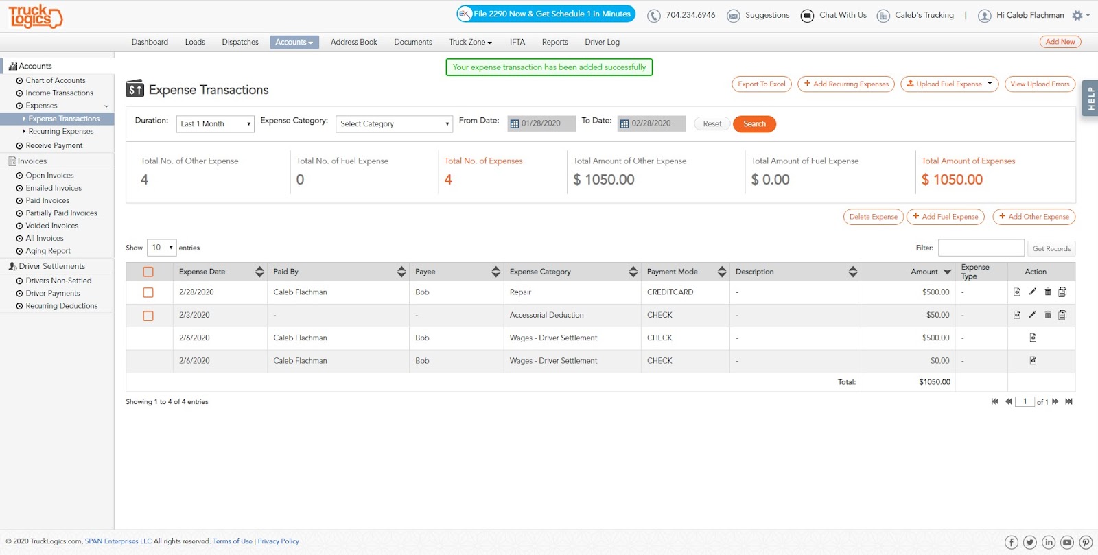 TruckLogics Truck Management Software for expenses