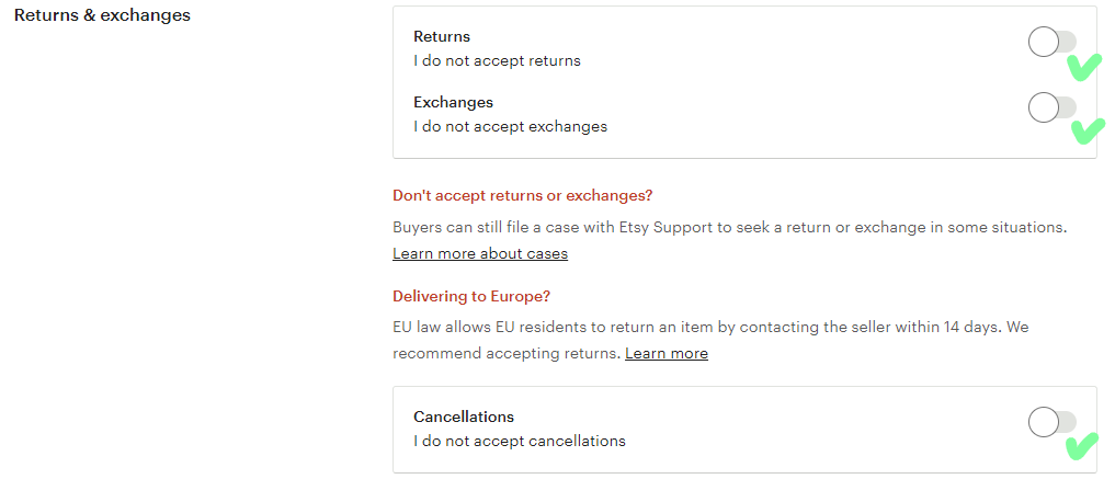Shop policies - Create Listing for Digital Products on Etsy
