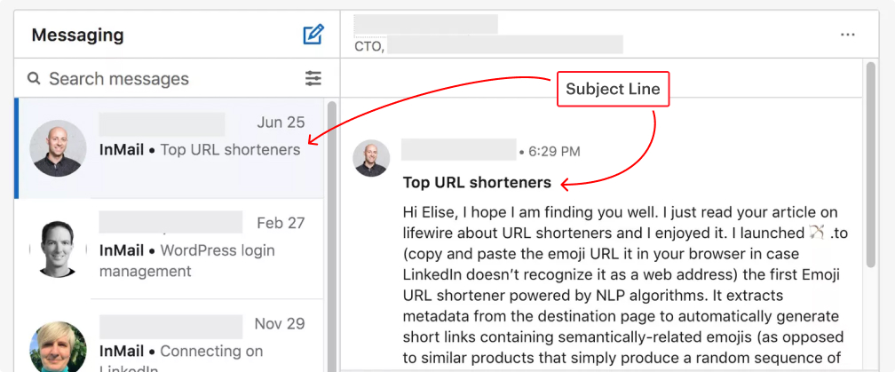 Linkedin Inmail and subject line