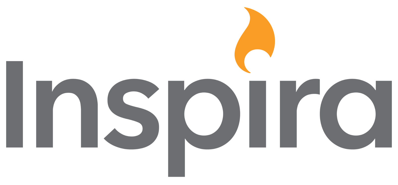 The third Inspira logo, in a soft gray with a yellow flame.