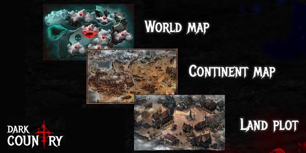 Dark Country world map, continent map, and land plot