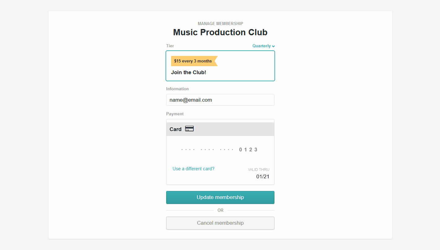 In the top right corner, under the title, you will be able to select the billing interval of your membership, if the creator has enabled it.
