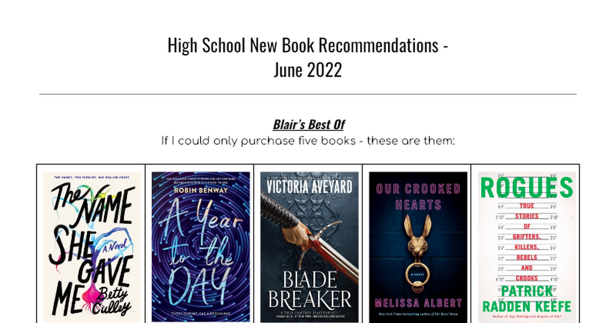 9-12 New Book Recommendations June 2022