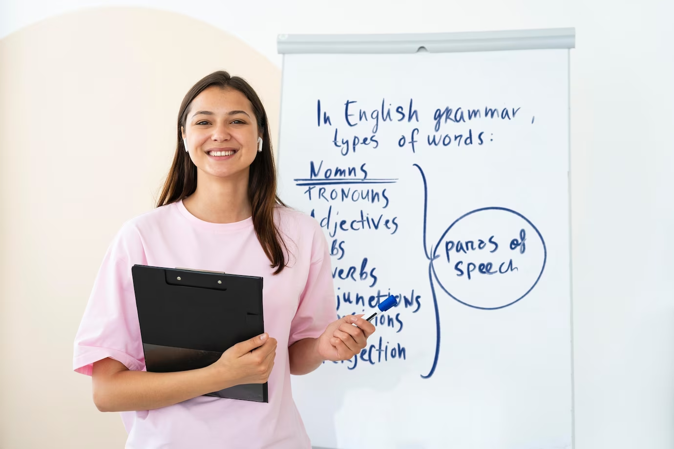 A teacher teaching English