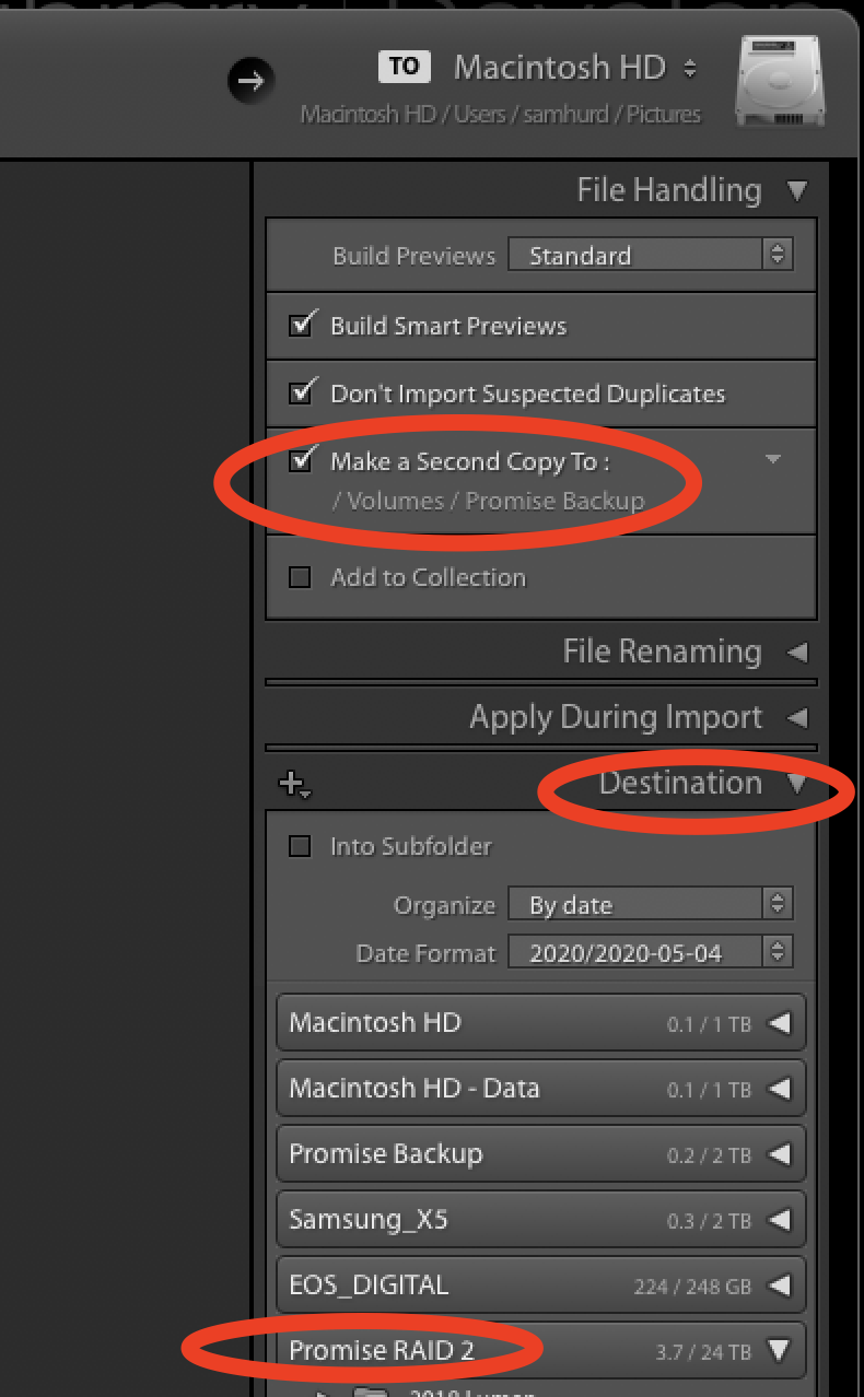 make a second copy to option in lightroom for photography workflow post-production