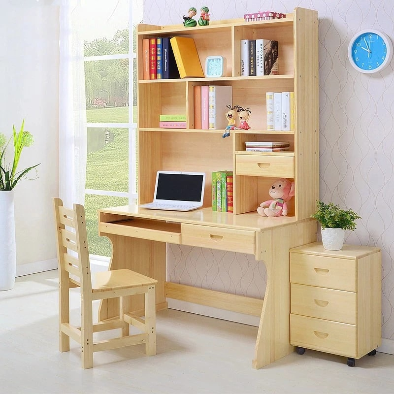 Bàn học có kệ sách bằng gỗ thân thiện với môi trường