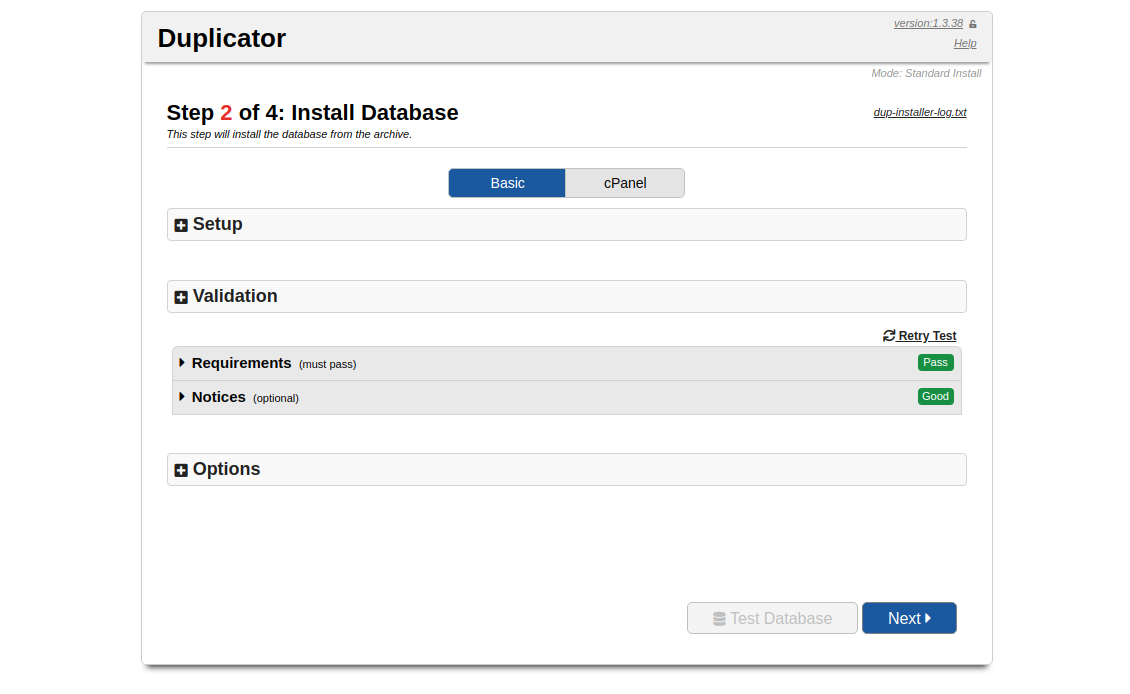 Validate database connection