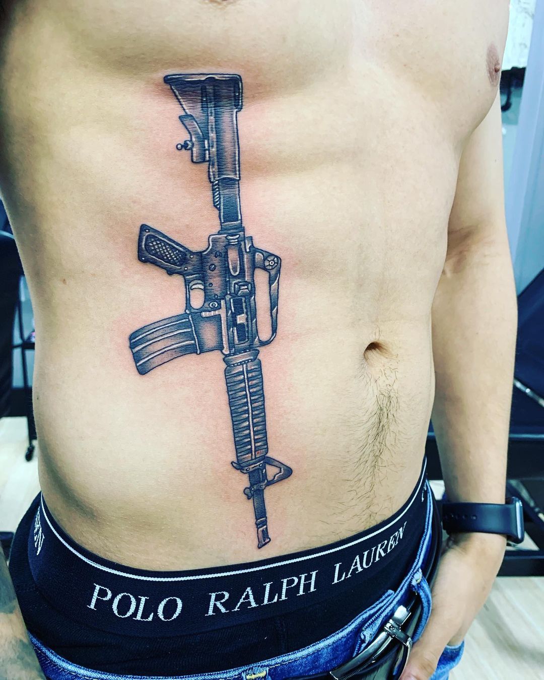 Ar-15 Gun Tattoo on Waist