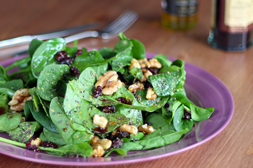 Cranberry, Walnut, and Chia Seed Spinach Salad from dontmissdairy.com