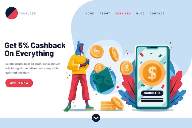 Free vector cashback landing page with coins