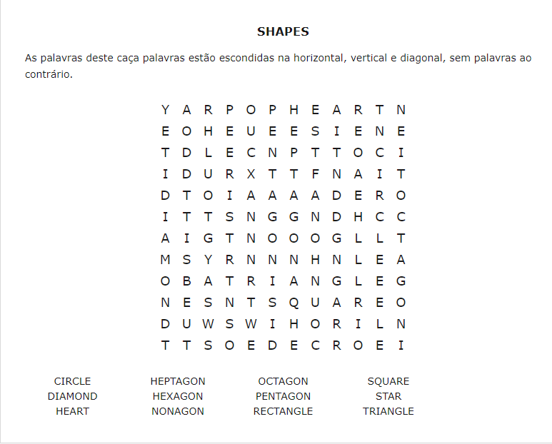 Inglês no dia a dia: Formas 3 (Shapes) - Atividades (Activities)