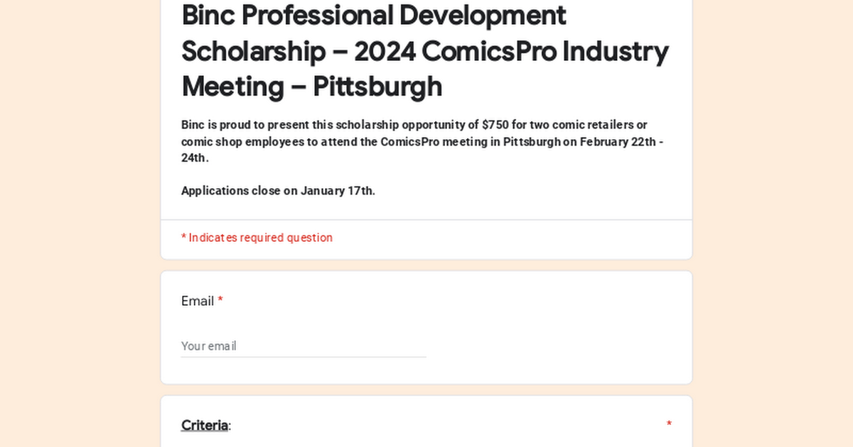 Binc Professional Development Scholarship 2024 ComicsPro Industry