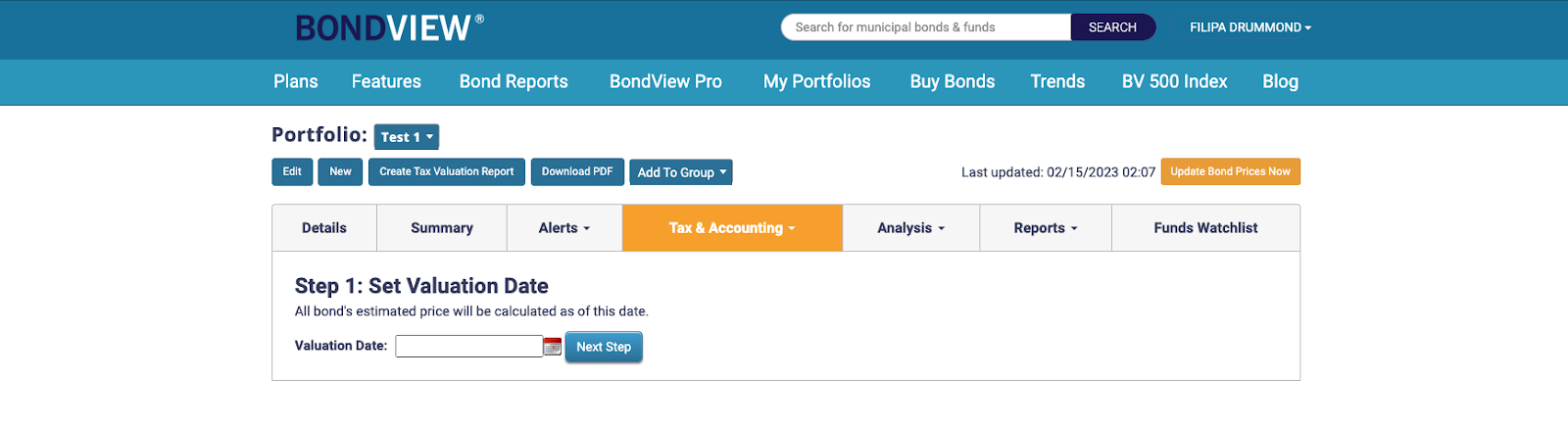 set date on Muni Bond Tax Valuation Report