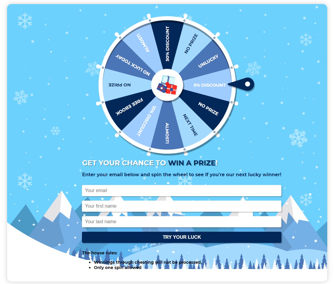 wp optin wheel demo de página inteira
