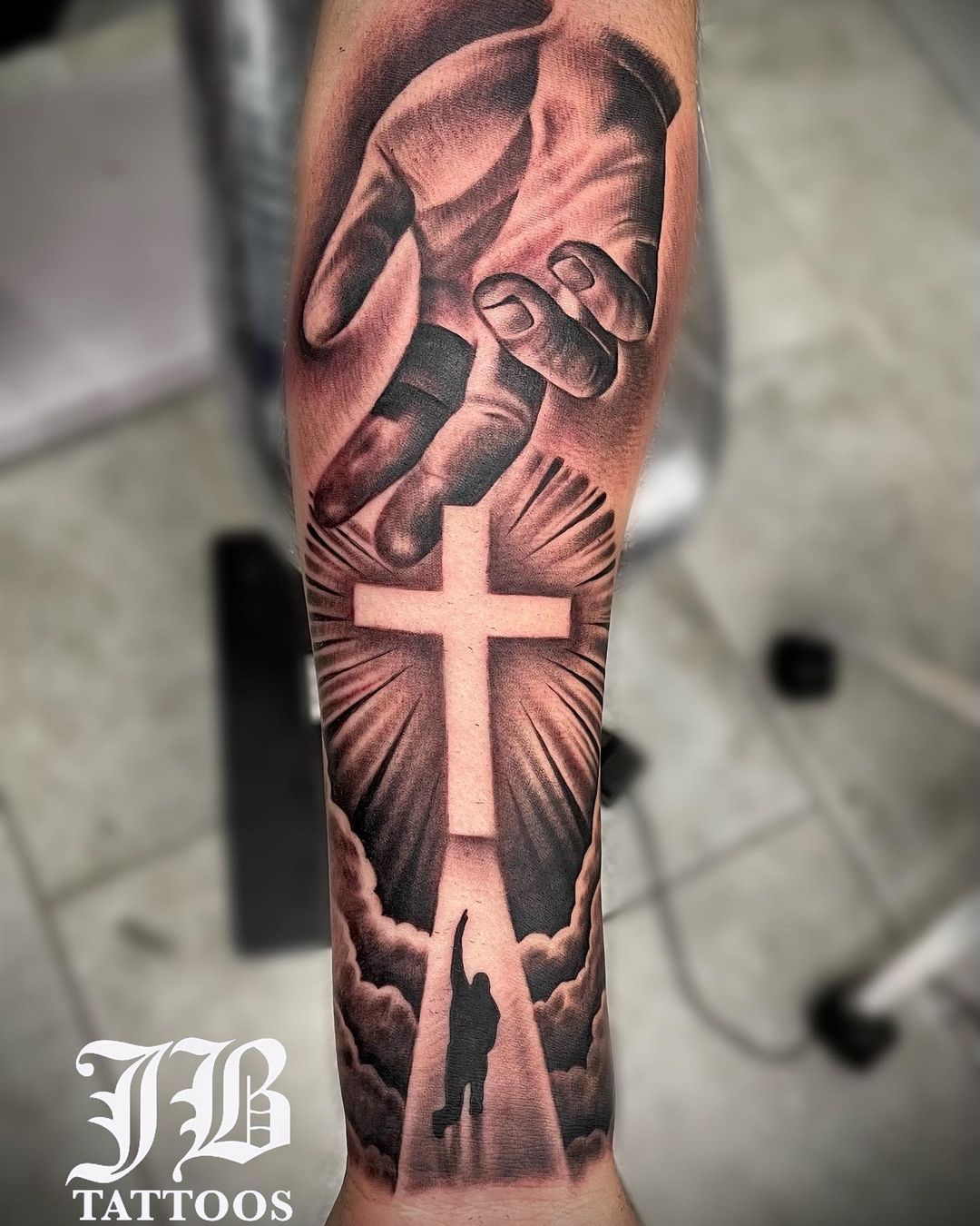 Black Inked Cross Tattoo