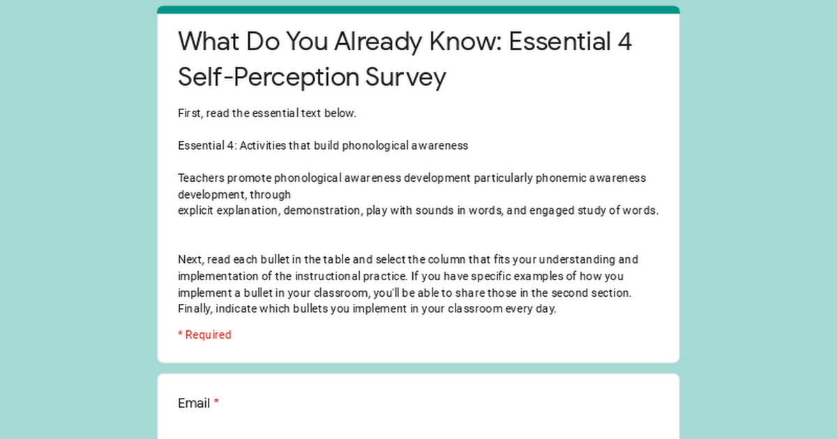 What Do You Already Know: Essential 4 Self-Perception Survey