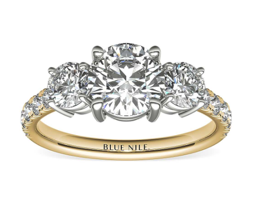 Yellow Gold Classic Three-Stone Pavé from Blue Nile