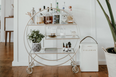 beverage cart for dinner party and hosting in luxury kitchen custom built