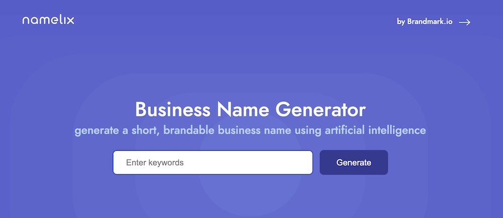 Namelix, business name generator homepage screenshot