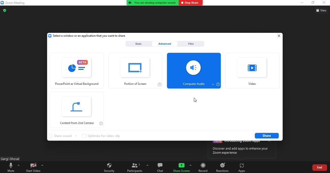 how to share computer audio in zoom