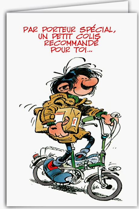 carte d’anniversaire Gaston Lagaffe, porteur de colis.