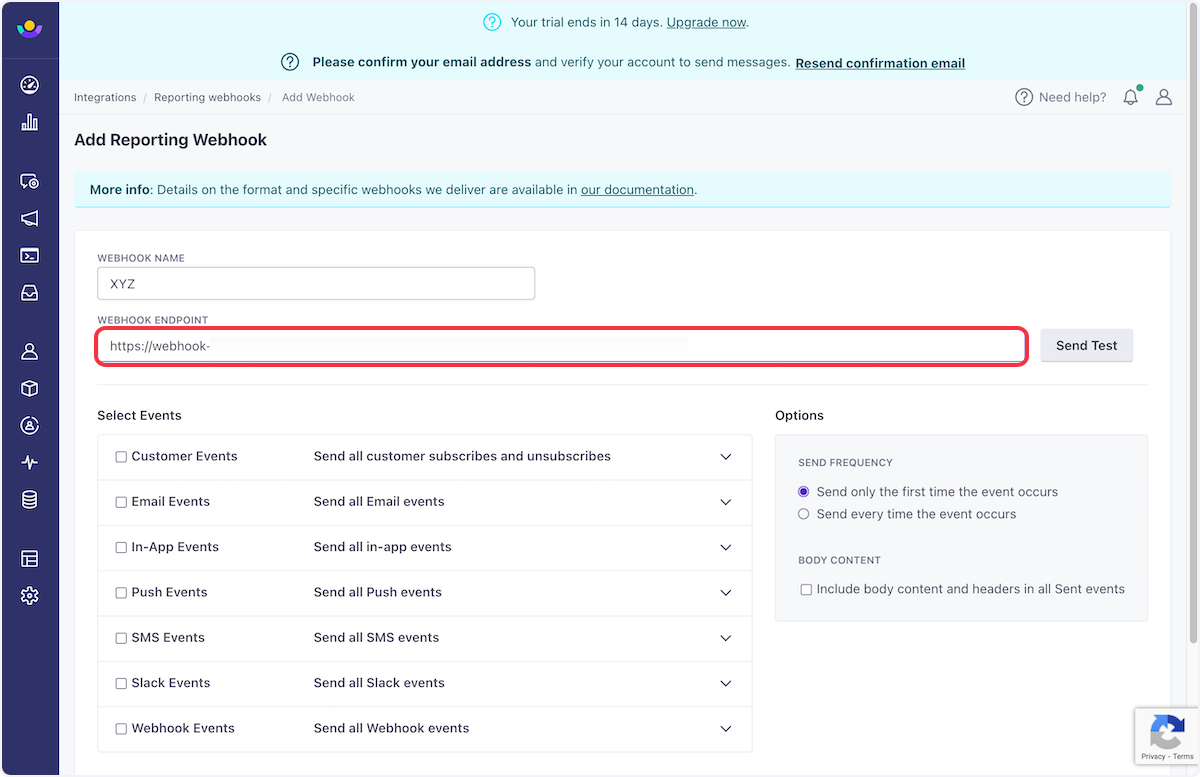 Copy the webhook URL & paste it under the Webhook Endpoint field.