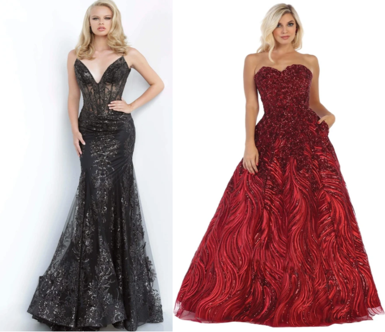 Corset black prom dresses and red sequin corset dresses