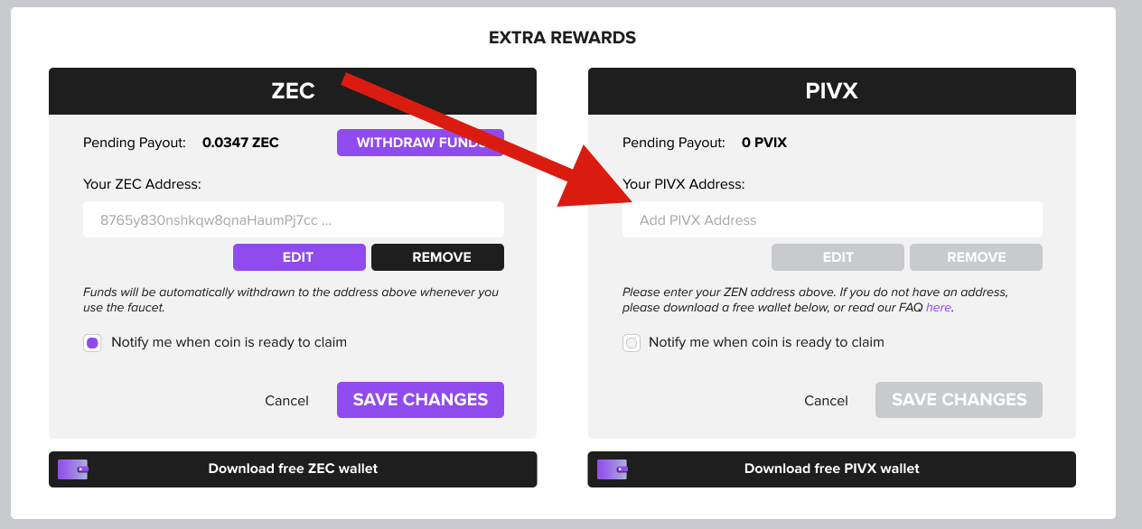 Pasting PIVX wallet address to the Extra Rewards 