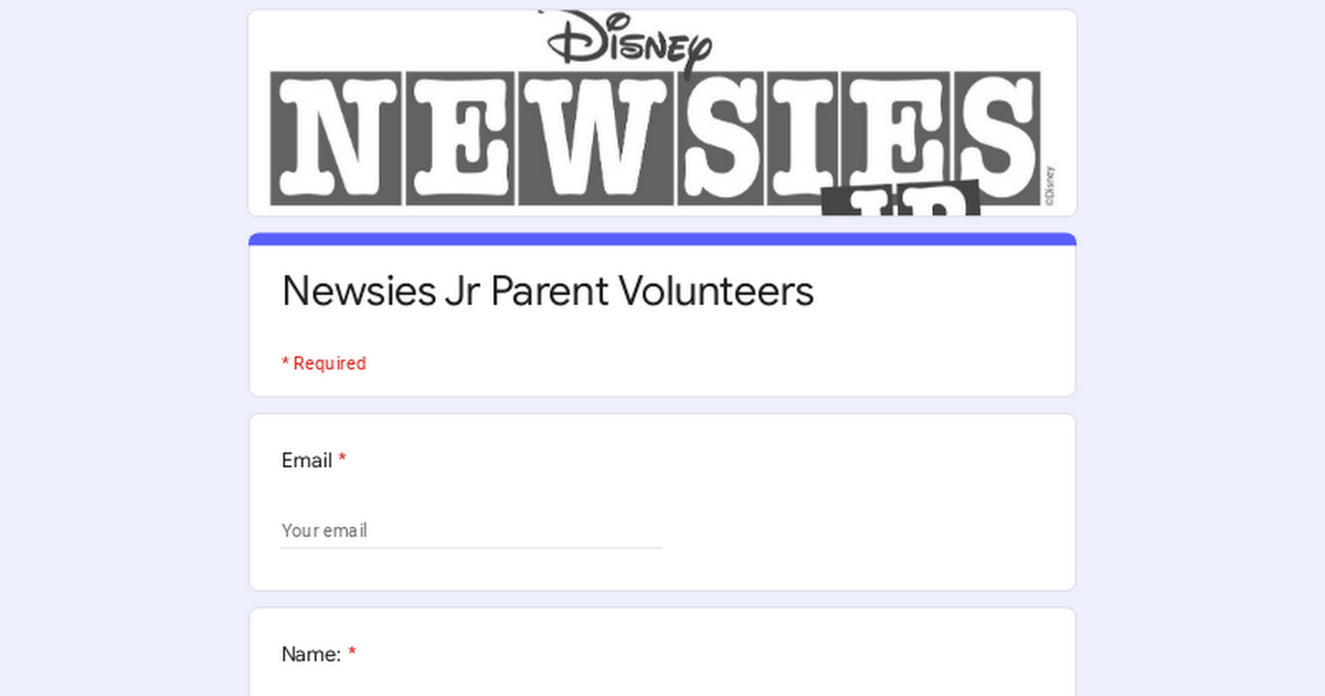 Newsies Jr Parent Volunteers