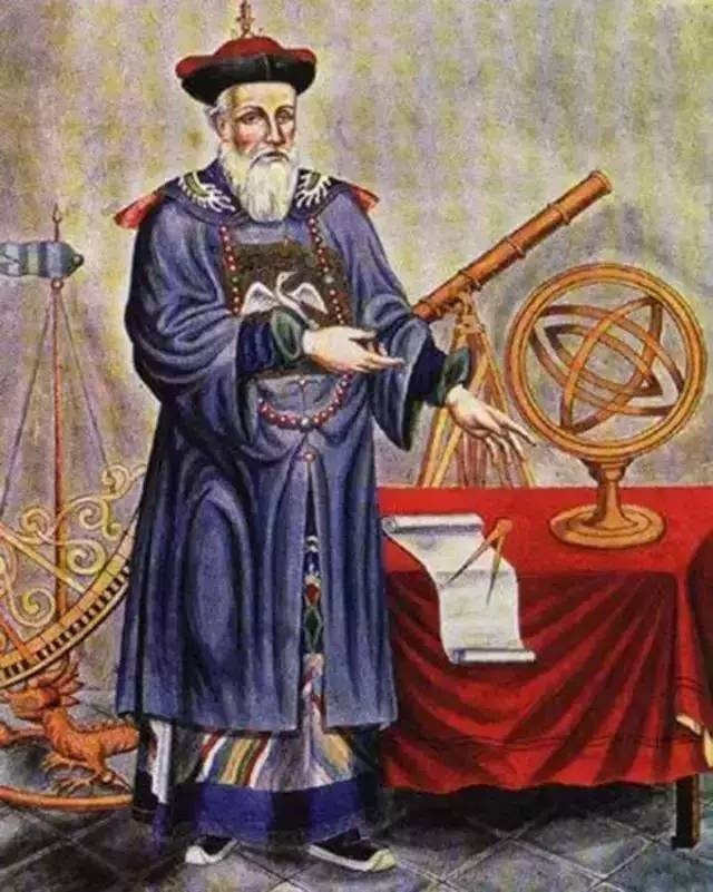 A portrait of Giuseppe Castiglione, a Milan born Jesuit artist who traveled to China and became a successful artist implementing European Renaissance techniques into classic Chinese styles. In this photo he is surrounded by great Chinese astrological
 inventions. 
