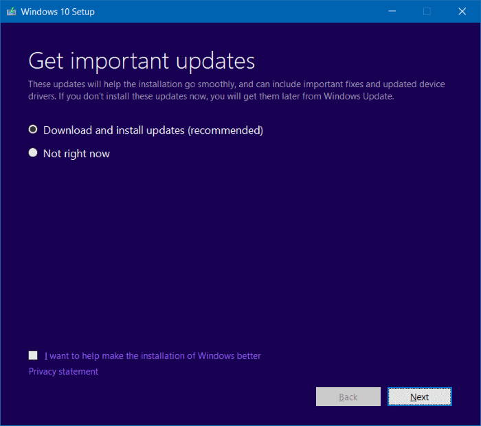 "Get important updates" window