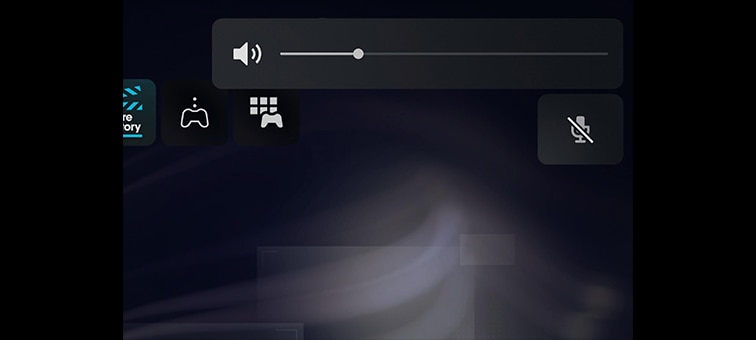“Screenshot of game settings in the PS5™ Control Center showing volume level and controller status