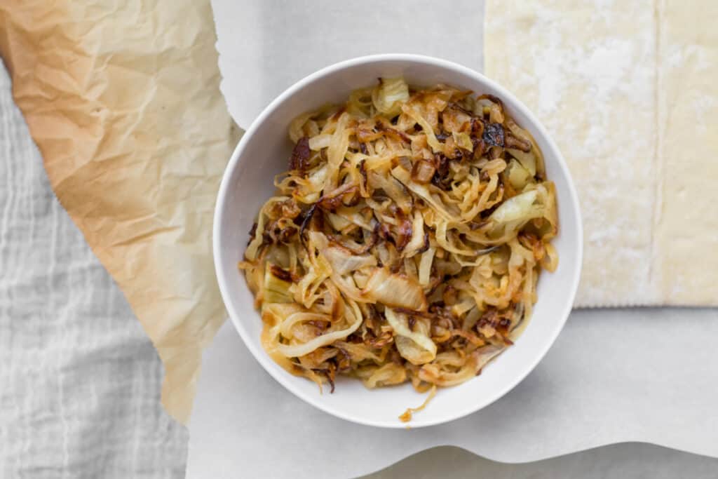 caramelized onions in a white bowl