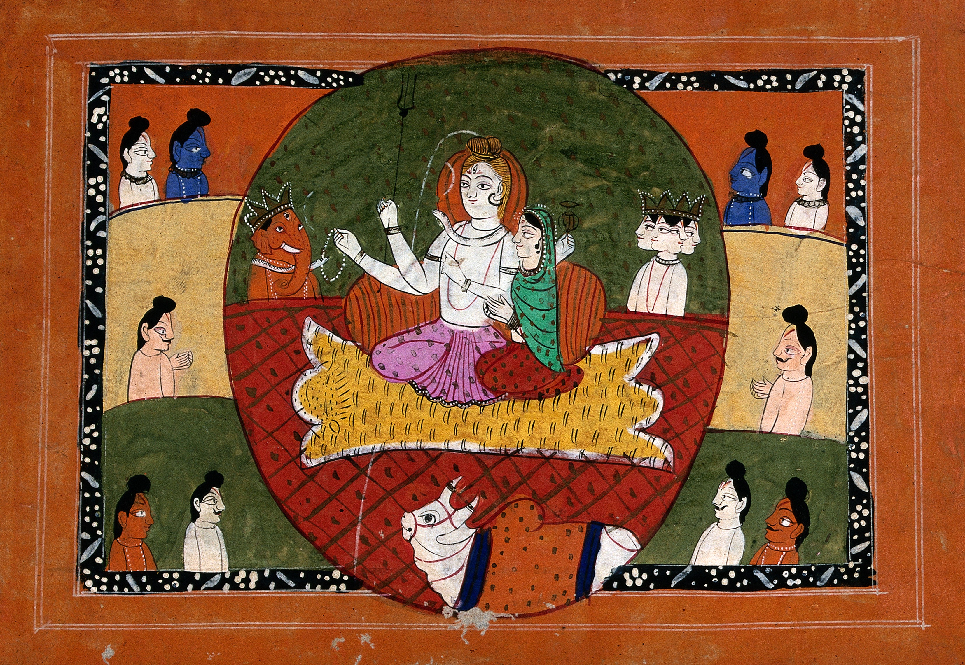 An Indian painting of Shiva depicted with the River Ganga flowing from his hair