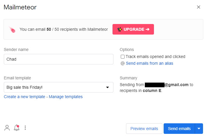 Final step of mail merge in Mailmeteor
