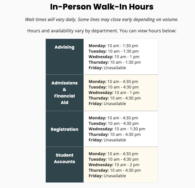 In-person walk-in hours
