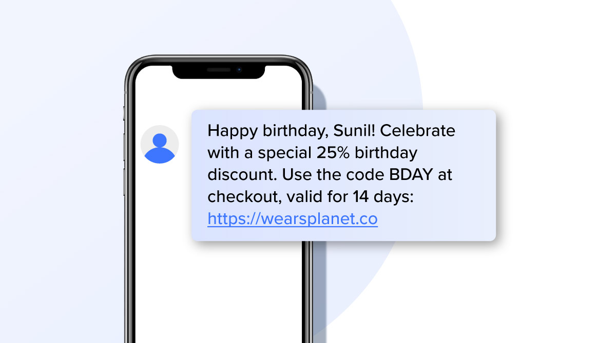 5 SMS and texting trends in Saudi Arabia | A birthday SMS to an eCommerce customer with a discount coupon. 