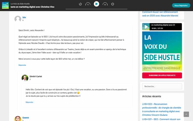 Voix du side Hustle - Les commentaires