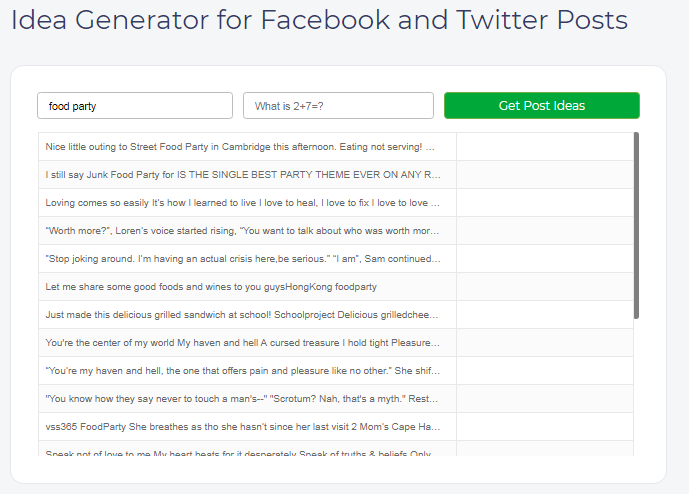 idea generator for twitter & facebook post